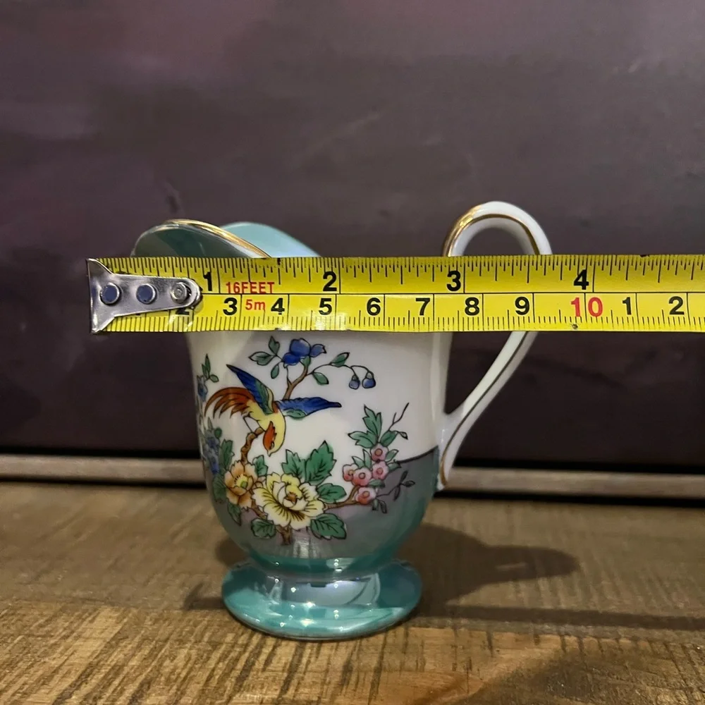 Vintage Noritake Hand Painted Lusterware Cream Blue White Birds Flower Japan